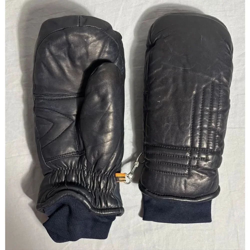 KOMBI Vtg Leather Mittens Ladies Dames Blue Insulated Wrist Cuff Ski Snowboard